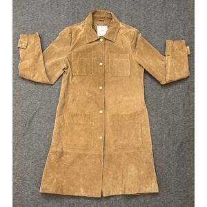 MNG Genuine Pigskin Leather Suede Long Tan Jacket Coat Size S